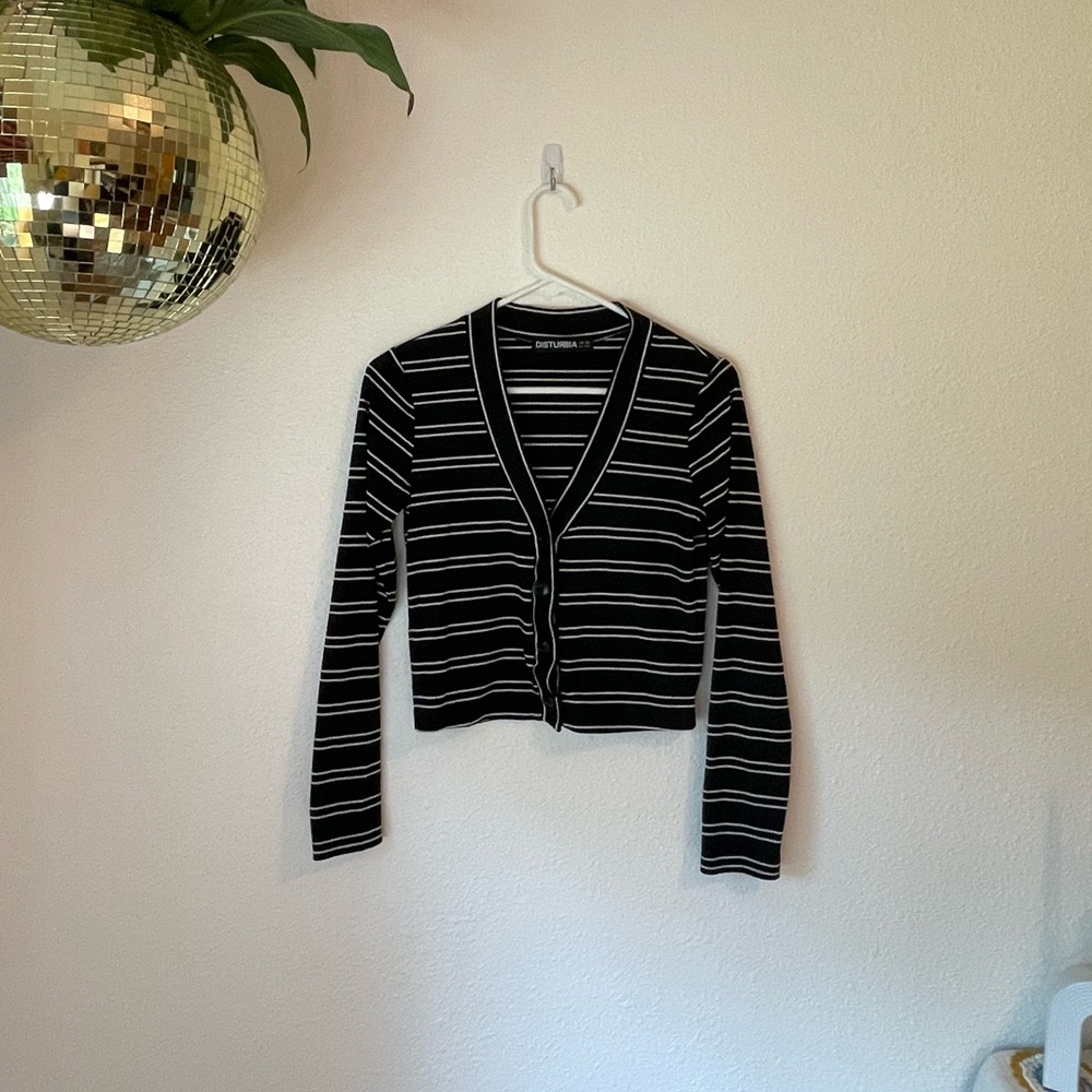 Disturbia long sleeve striped crop top, size US6